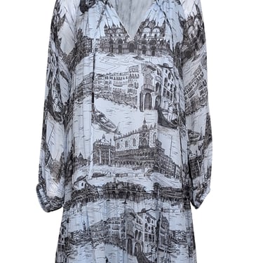 Derek Lam - Pale Blue & Black Toile Print Chiffon Dress Sz 8