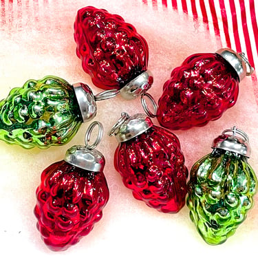 VINTAGE: 6pc Small Thick Mercury Glass Pinecone Ornaments - Mid Weight Kugel Style Ornaments - Unique Find - SKU 