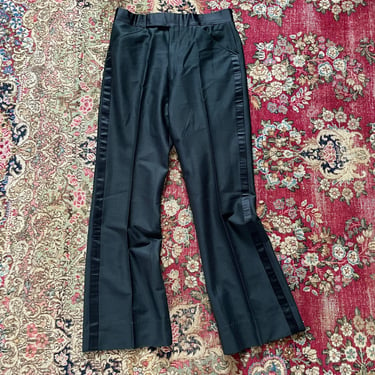 Vintage ‘70s tuxedo pants with satin stripe | black trousers, gender neutral 32 W x 31 L 