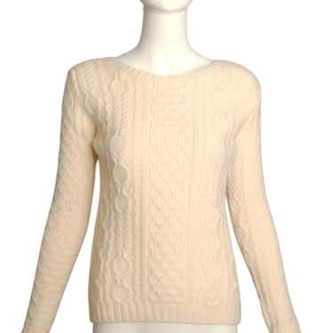 CHRISTIAN DIOR- Ivory Wool Cable Knit Sweater, Size 4