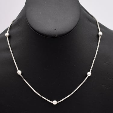 90's minimalist Italy sterling beads & box chain, handsome edgy SU 925 silver rocker necklace 