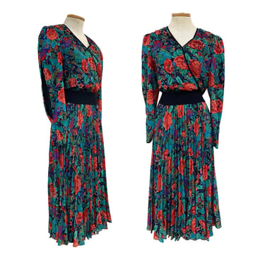 Vtg Vintage 1980s 80s Designer Diane Freis Beaded Jewel Tone Signature Dress 