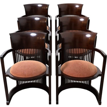 Mid Century Modern Set of 6 Frank Lloyd Wright Barrel Dining Chair by Cassina 