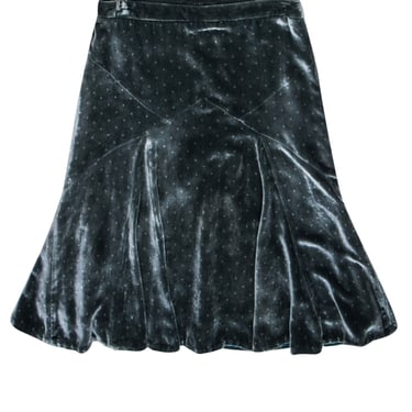 Marc Jacobs - Moss Green Flared Velvet Skirt w/ Polka Dots Sz 4
