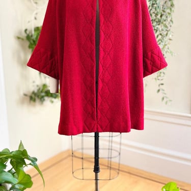 Vintage 1940s Swing Coat | 40s Deep Red Wool Diamond Top Stitch Boxy Wide Sleeve Volup Dressy Jacket | large/x-large 