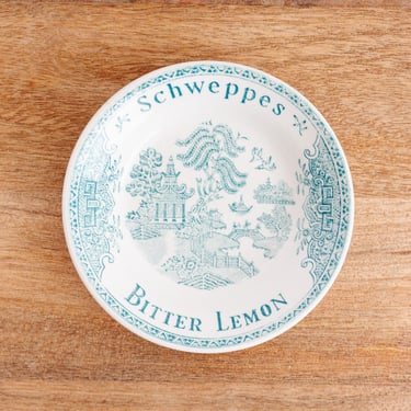 vintage French Gien transferware advertising bistro plate, “Schweppes”