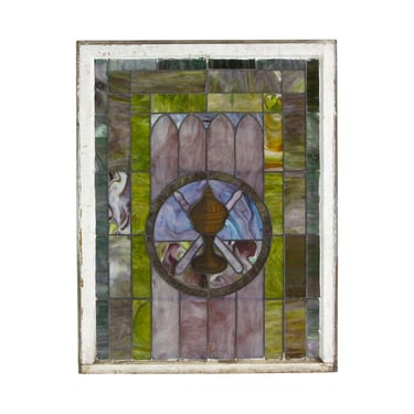 Reclaimed Chalice Motif Stained Glass Church Window