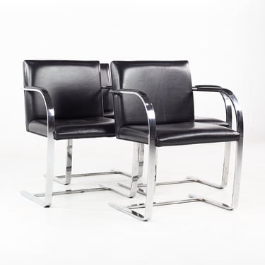 Gordon BRNO Mid Century Flat Bar Black Leather Chairs - Set of 4 - mcm 