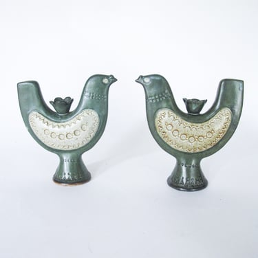 Hand Painted Ceramic Bird Candlestick Holders Midcentury Modern Vintage Made in Japan 