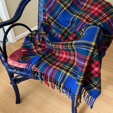 Stadium Blanket By Royal Scot, Blue Red Wool Plaid With Fringe, Macbeth, Made In UK, Samuel Tweed, 48