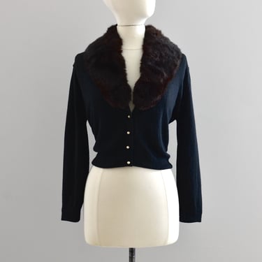 Vintage 1950s Fur Collar Cardigan