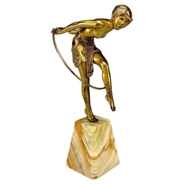 Hoop Dancer Gilt Bronze Sculpture on Onyx Base by D.H. Chiparus, c. 1920