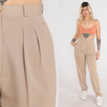 80s Calvin Klein Pants Khaki Pleated Trousers High Waisted Rise Straight Leg Pants Retro Creased Mom Summer Slacks Vintage 1980s Small 6 27 