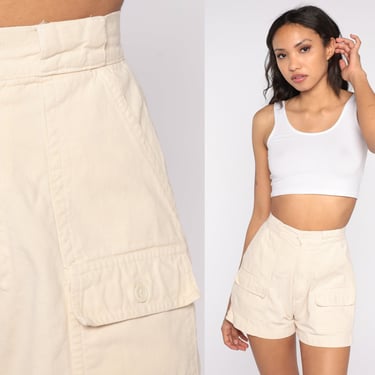 80s Cargo Shorts Light Beige Mom Shorts High Waisted Cotton Short Shorts Retro Summer Bottoms Vintage 1980s High Waist Extra Small xs 24 