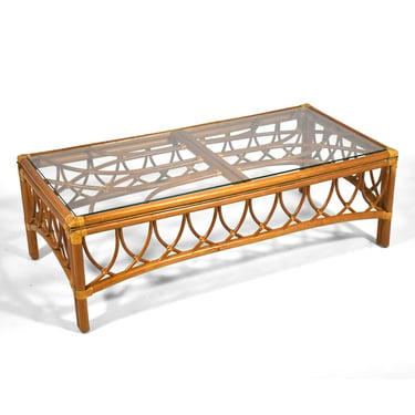 McGuire Rattan Coffee Table with Glass Top