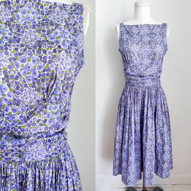 Vintage 1950s Purple Floral Cotton Sundress / XS 