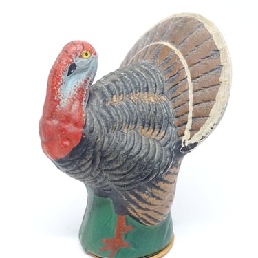 Vintage 1930's 5 1/4 Inch German Turkey Candy Container, Hand Painted for Thanksgiving, Germany Christmas 