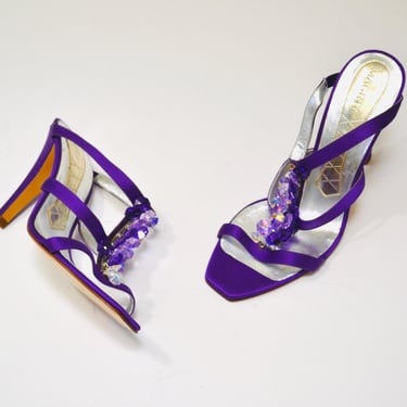 00s Purple Crystal Satin High Heel Sandals Shoes 39 9 Purple Silk Satin Evening Wear High Heels Purple high Heel Jeweled Sandals 39 9 Magrit 