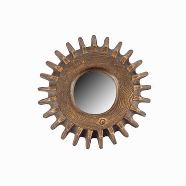 Vintage Wooden Mirror Small Round Gear Gears Steampunk 