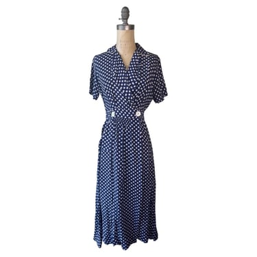 1940s polkadot rayon wrap dress 