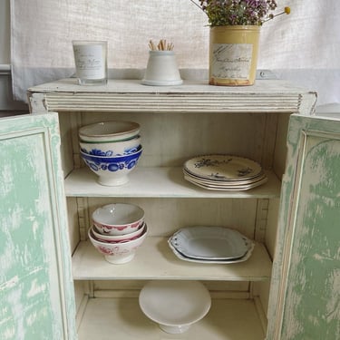 Beautiful vintage French farmhouse cabinet with it’s original green paint 