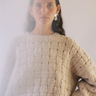 Handknit Interlace Pullover in Alabaster