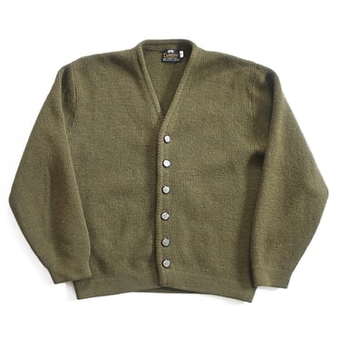 vintage green cardigan / grandpa cardigan / 1960s Campus army green wool Kurt Cobain cardigan Small 