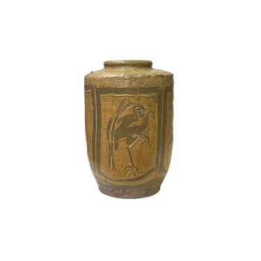 Vintage Earthy Beige Brown Village Rural Pottery Ceramic Pot Vase JK218E 