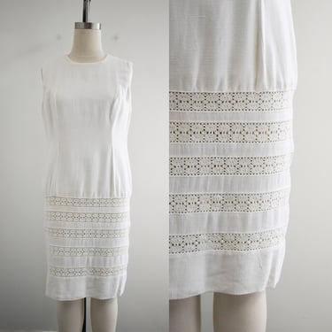 1960s Cream Shift Dress with Lace Hem 