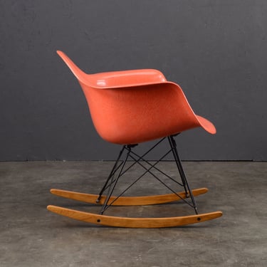 1950s Eames RAR Shell Chair with Rocker Base Red Orange and Birch 