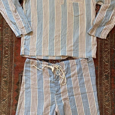 Vintage 40s Blue Striped Pajama Lounge Set XS Small by TimeBa