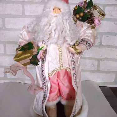 VINTAGE Pink Shabby Chic Christmas Mantel Ornament// Hand Detailed Victorian Pink and Gold Santa// Father Christmas 