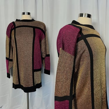 Vintage Pierre Cardin Metallic Color block Sweater Large 