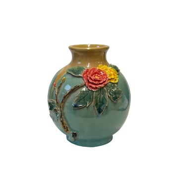 Chinese Turquoise Tan Glaze Dimensional Flower Holder Pot Vase ws3081E 