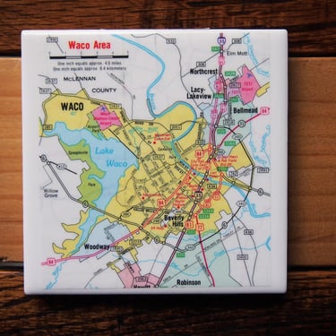 1987 Waco Texas Map Coaster. Texas Vintage Map. Waco Coaster. City Gift. Texas Décor. Baylor University Gift. Housewarming Texas Coasters. 
