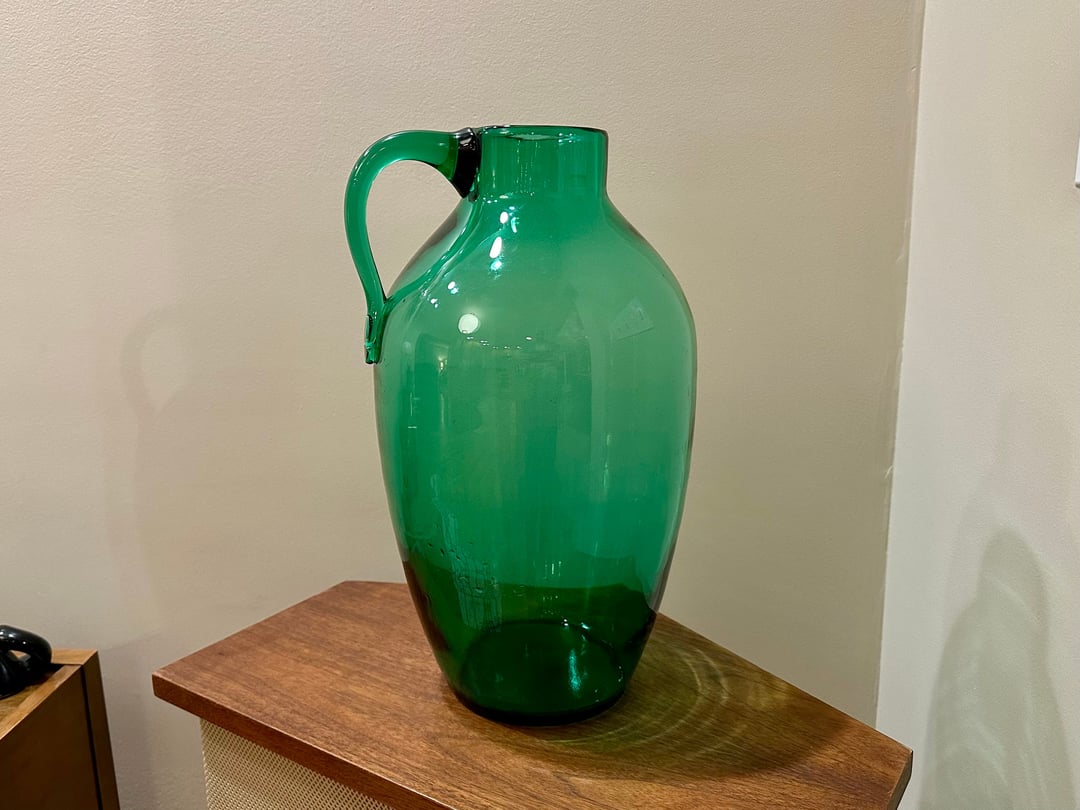 Mid Century Emerald Green Art Glass Carafe or Pitcher