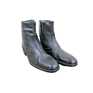 Vintage Haig & Dunn Men's Black Leather Zip Up Ankle Boots - 9.5 W/ Zipper 