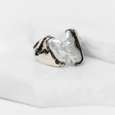 Oxidized Sterling Silver Encased Pearl Ring