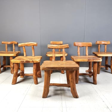 Set of 6 Brutalist dining chairs, 1960s  - brutalist dining chairs  - sculptural dining chairs - brutalist design - wabi sabi chairs 