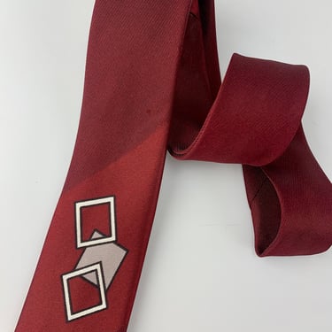 Early 1960's TIE -  SQUARE-END - Narrow Width - 3 Cube Design - Maroon, Black and Gray 