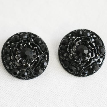 1950s/60s Black Rhinestone Circle Clip Earrings 