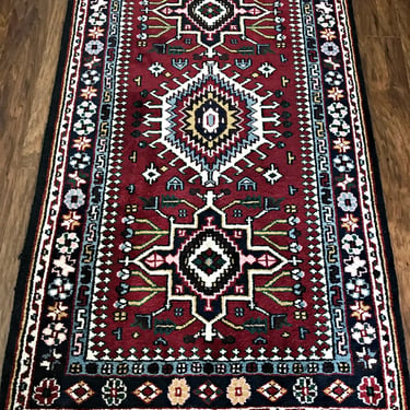 3 X 5.5' Oriental area rug. Hand knotted wool Caucasian / Kazak tribal rug for Boho chic decor. Traditional rich saturated colors. 