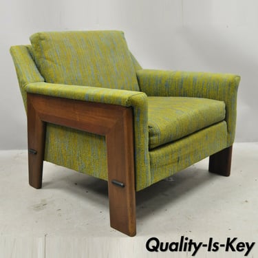 Mid Century Modern Rowe Walnut Lounge Club Chair Original Green Blue Fabric