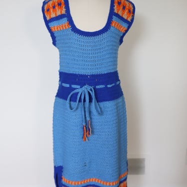 1960s Knit Crochet Blanket Dress
