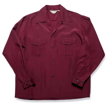 Vintage 1940s/1950s CALIFORNIA STYLED Gabardine Sport Shirt ~ size M ~ Loop Collar / Flap Pockets ~ Gab ~ Rayon / Acetate 