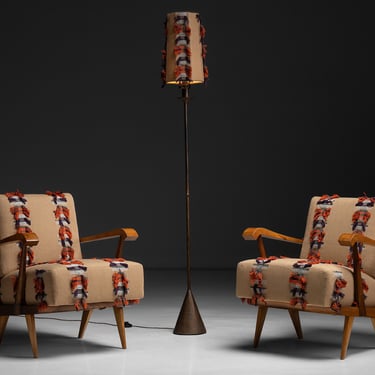 Pair of Modern Armchairs in Linen Blend by Pierre Frey / Valenti Floor Lamp