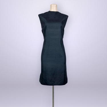 VINTAGE 60s Black Shantung Shift Dress Plus Size 18 43x40 | 1960s MCM Volup Cocktail Dress | VFG 