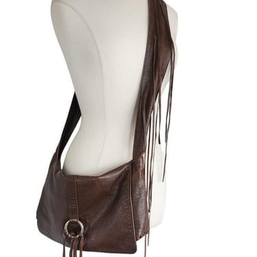 Vintage 2000s BCBG Brown Leather Shoulder Bag w/Fringe 