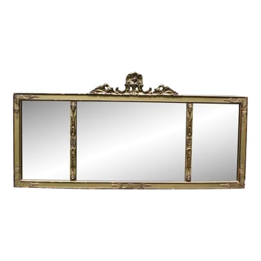 Vintage Etched 3 Panel Triptych Tripart Gold Gilt Gesso Buffet Mantle Mirror