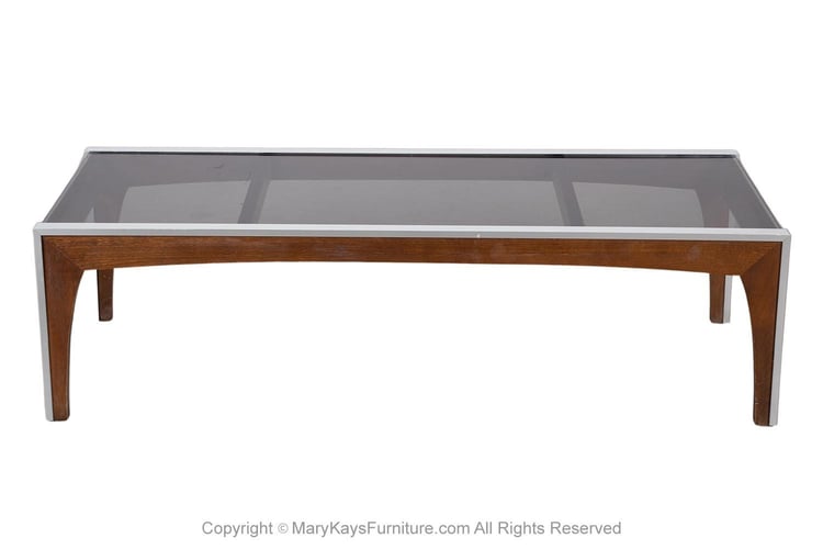 Milo Baughman-Inspired Walnut and Aluminum Smoked Glass Coffee Table 